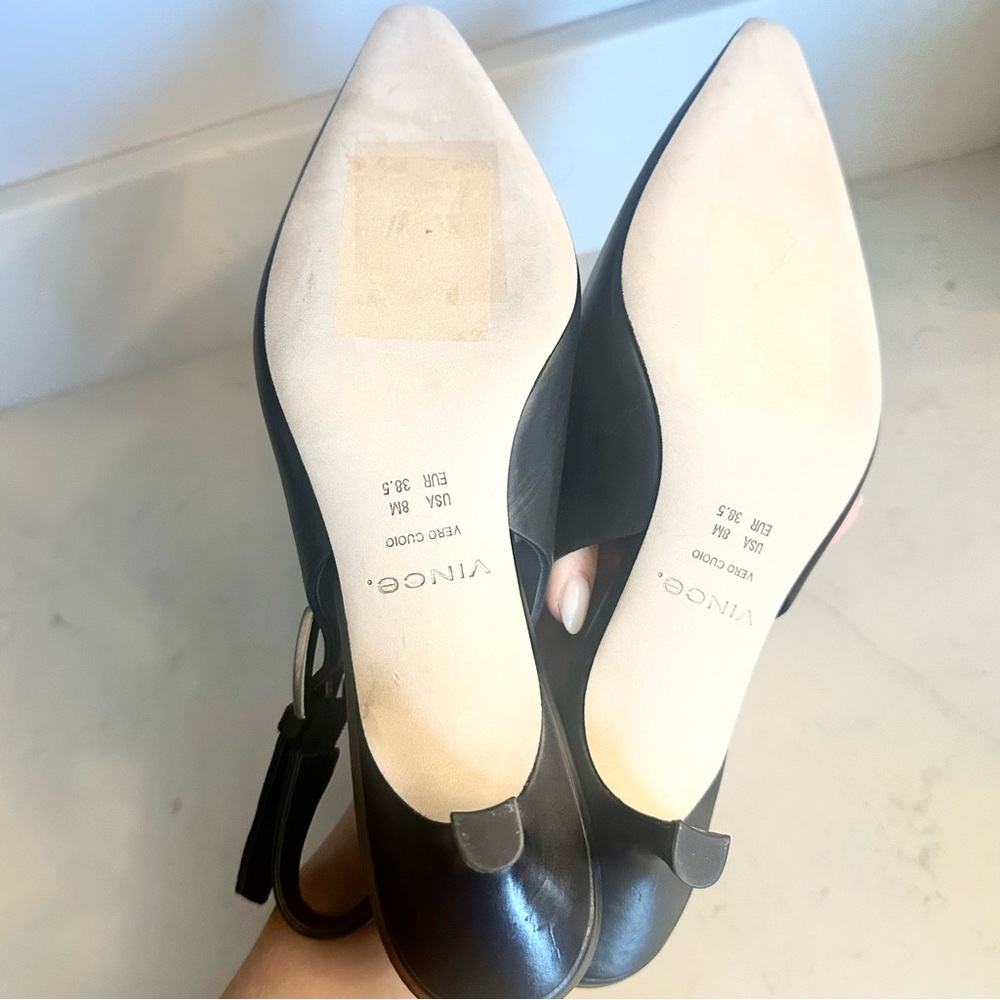 Vince Black Shasta Kitten Heel Slingback Heels - Picture 9 of 10
